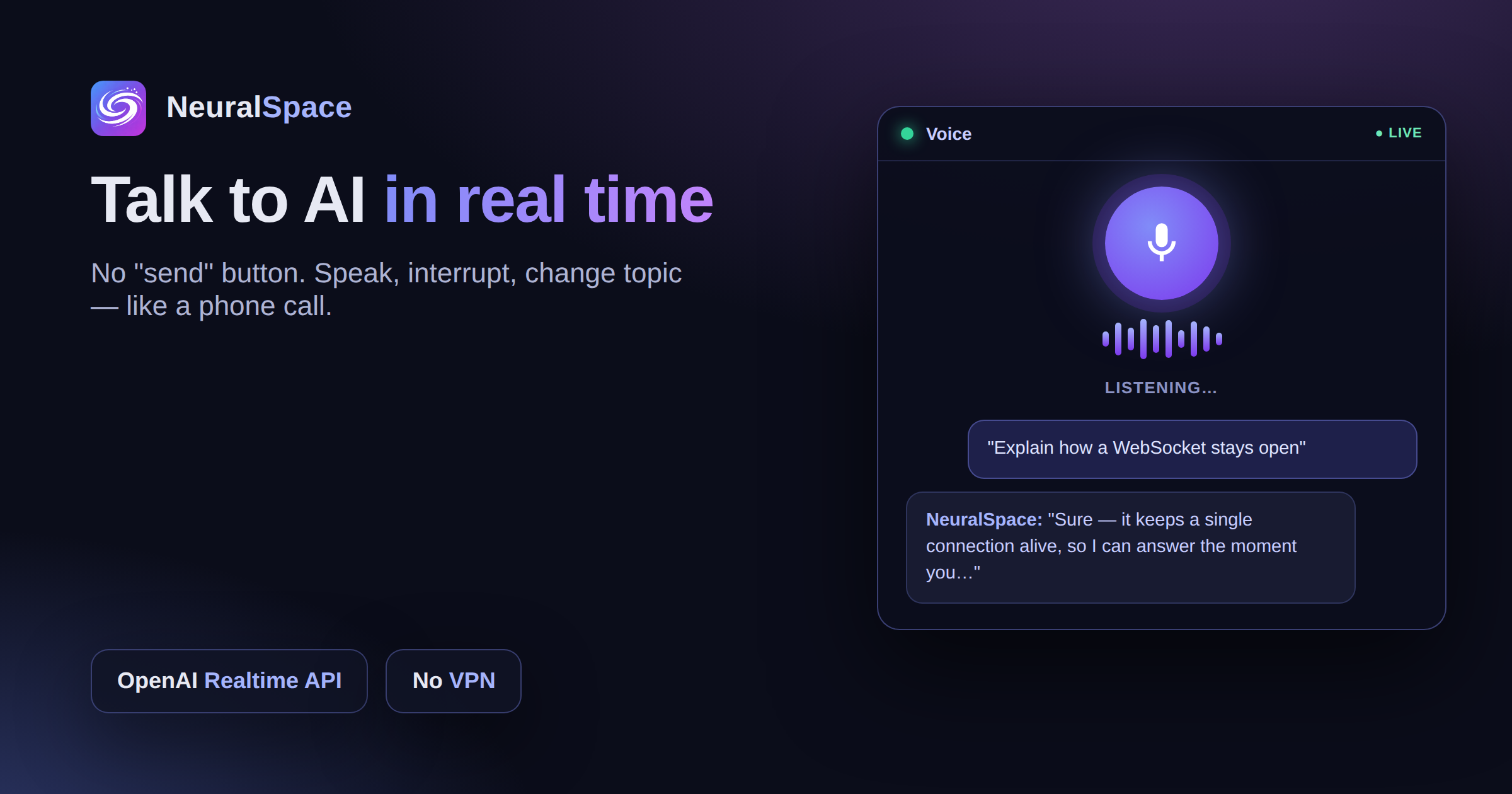 Assistente AI vocale in tempo reale: parla con l'AI dal vivo | Spazio neurale