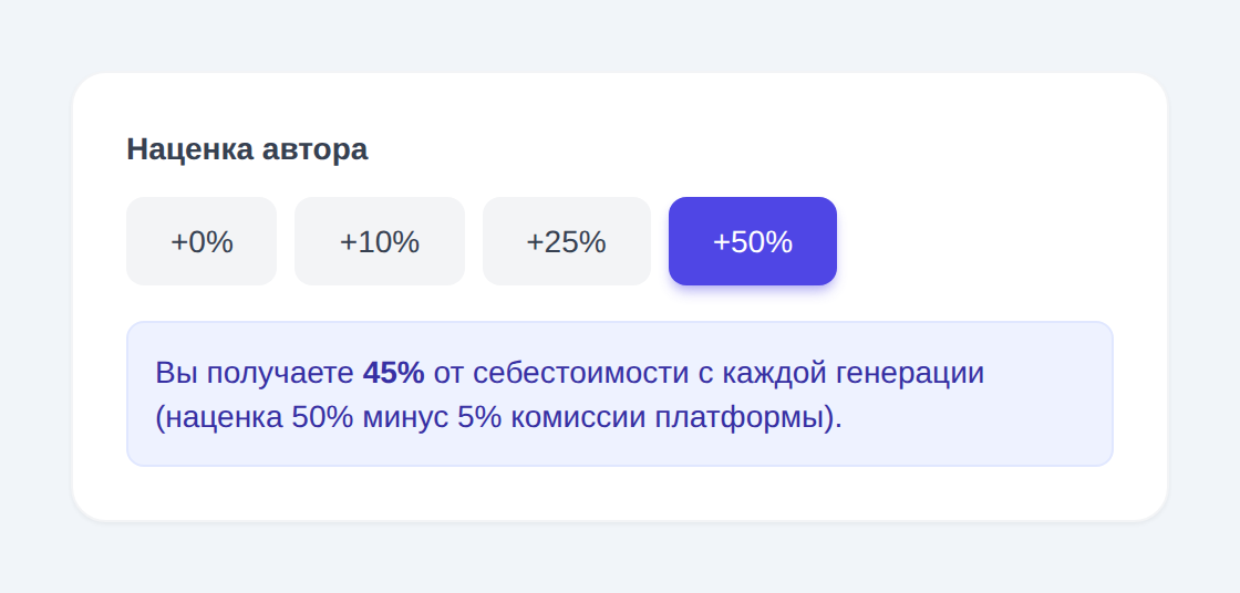 Выбор наценки автора в редакторе тренда NeuralSpace