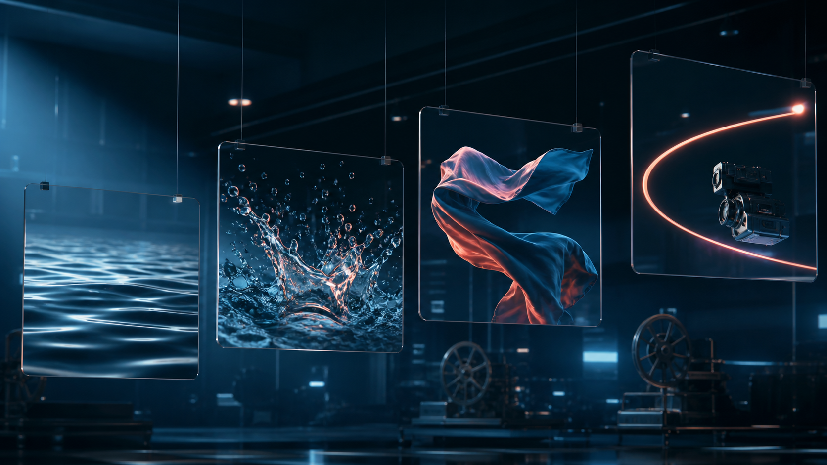 Complex motion, fabric, water and camera movement in AI video generation