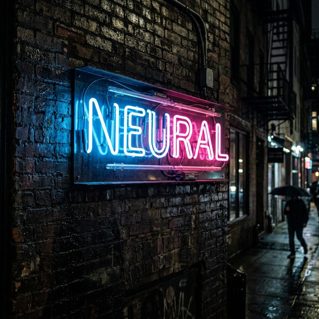 Пример генерации точного текста: неоновая вывеска NEURAL