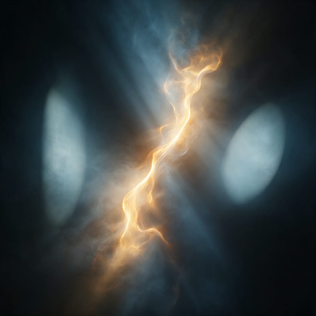 A glowing boundary strip between two abstract zones of light