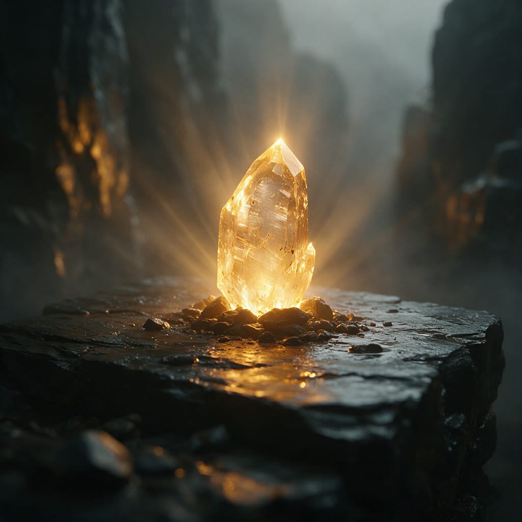 A glowing crystal with light rays