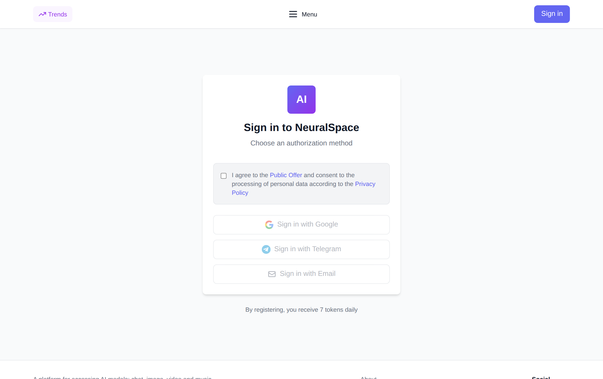 The NeuralSpace API keys page: creating a key for the Gemini API