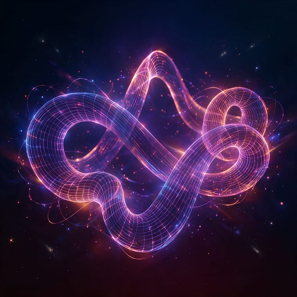 A glowing mesh of light lines