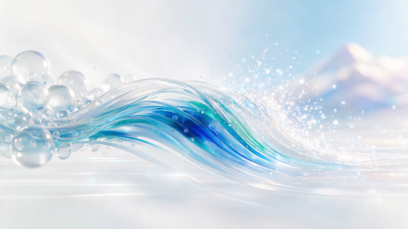 A glowing abstract wave of blue and white data streams — a metaphor for a new flagship model version