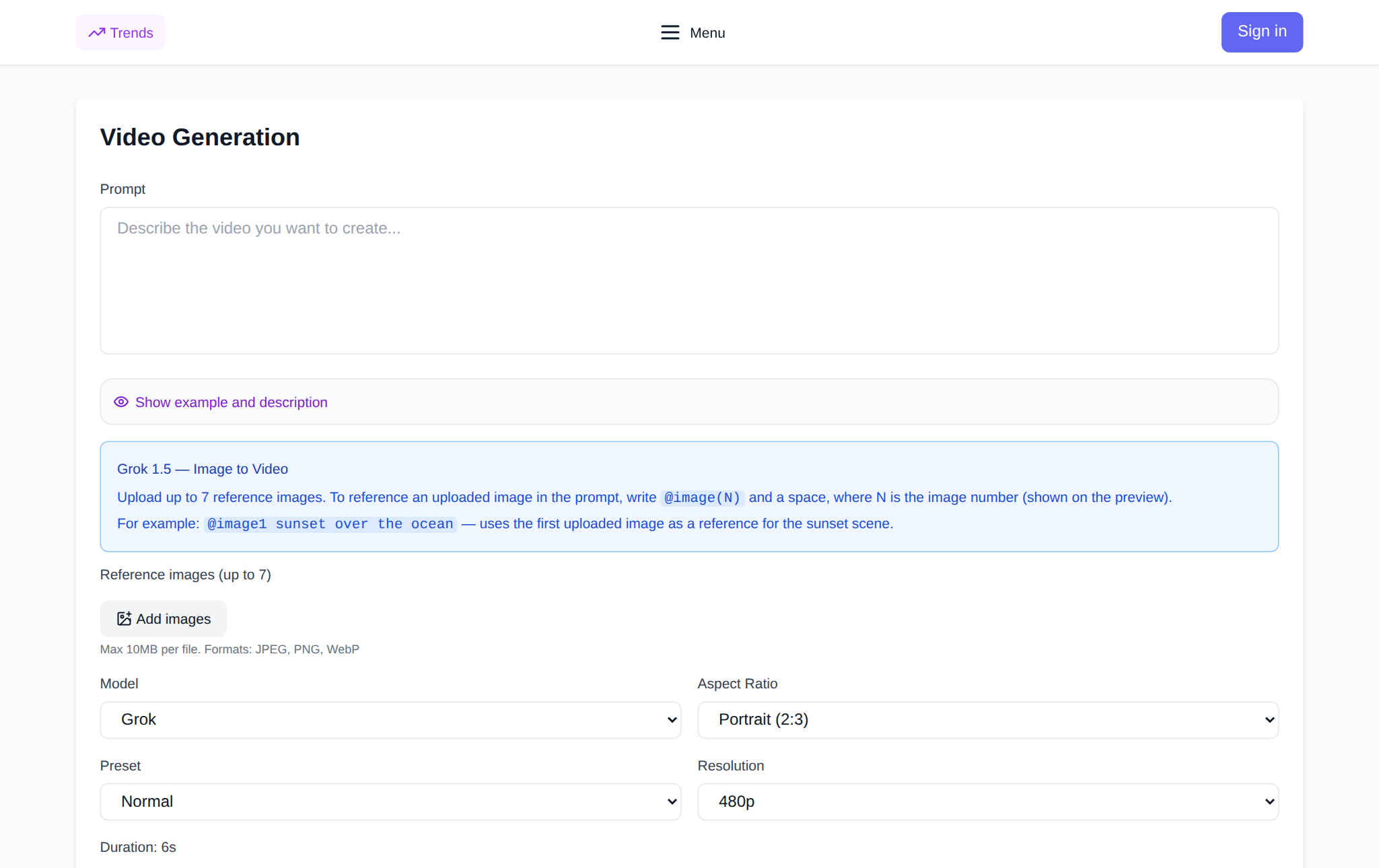 The Video section on NeuralSpace: model picker and image upload for animating a photo
