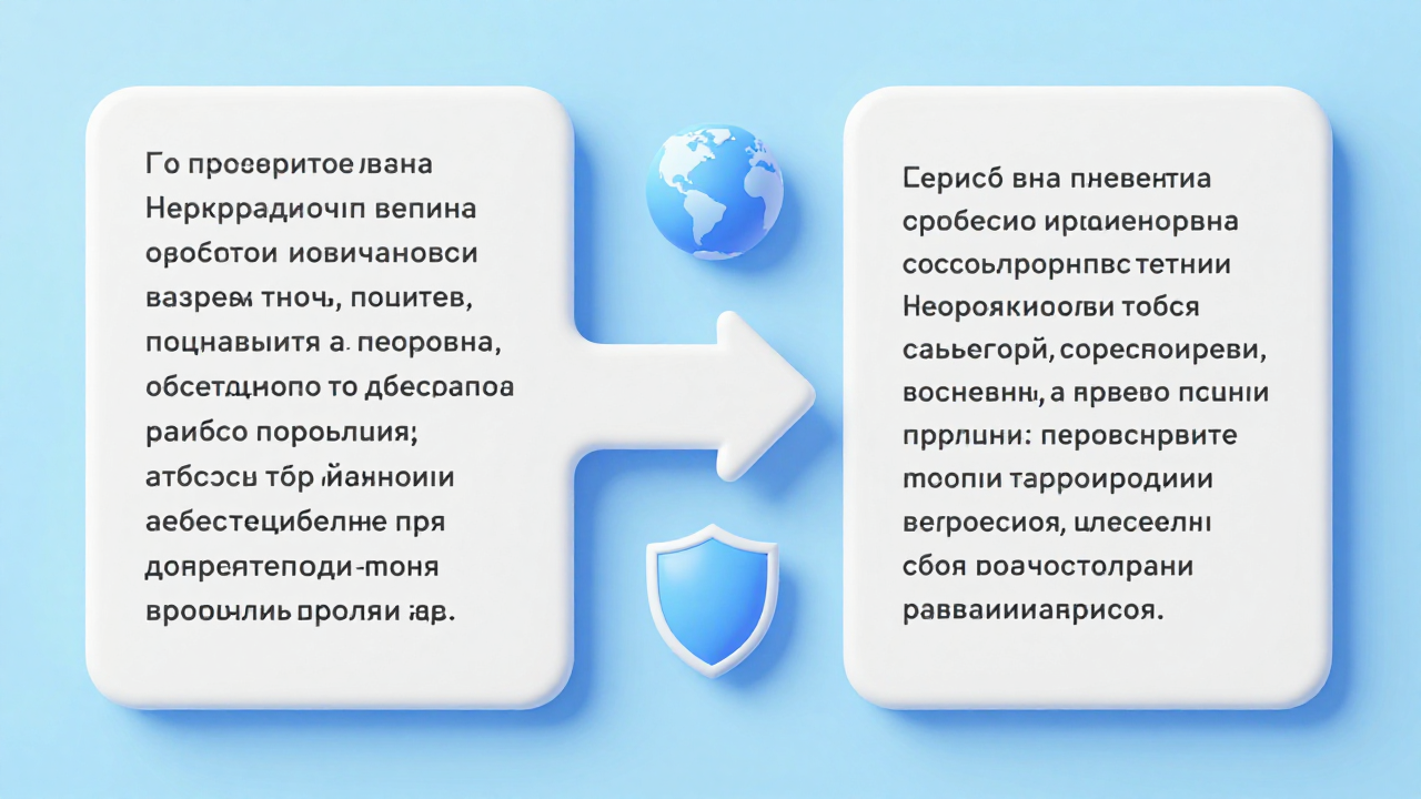 Světelná letecká scéna: dvě textová pole vedle sebe, šipka překladu mezi nimi, text v jednom jazyce vlevo, stejný text v jiném vpravo, ikony jazyka a štítu ochrany soukromí plovoucí poblíž