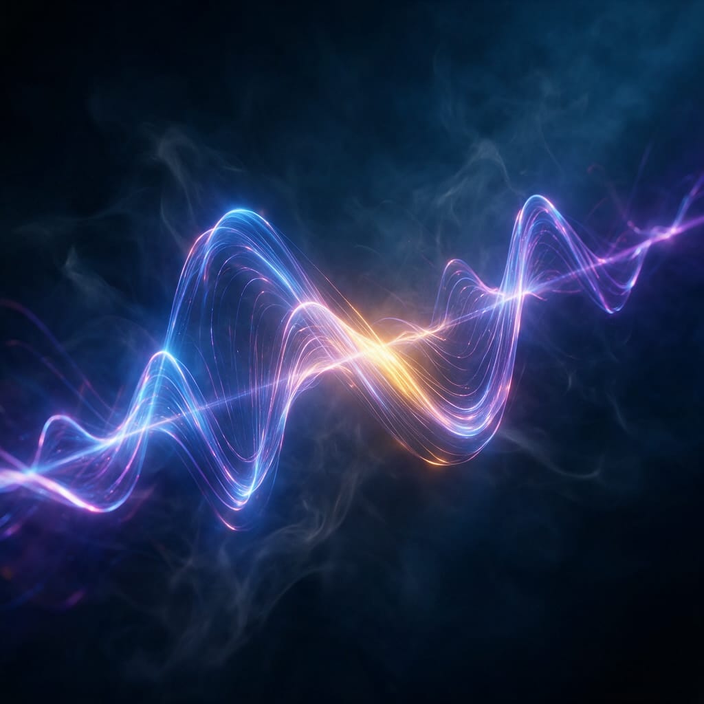 A glowing sound wave with a voice stream