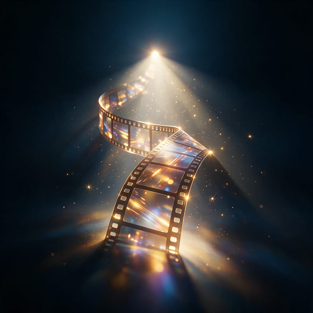 A glowing film strip with abstract motion frames