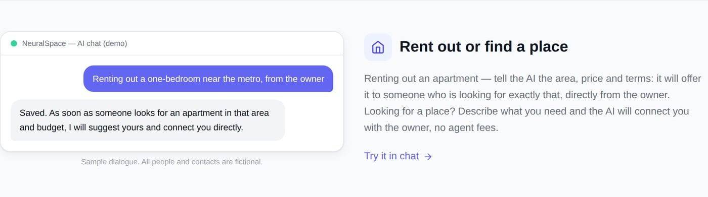 Example dialogue: rent an apartment from the owner through a cloud of thoughts NeuralSpace