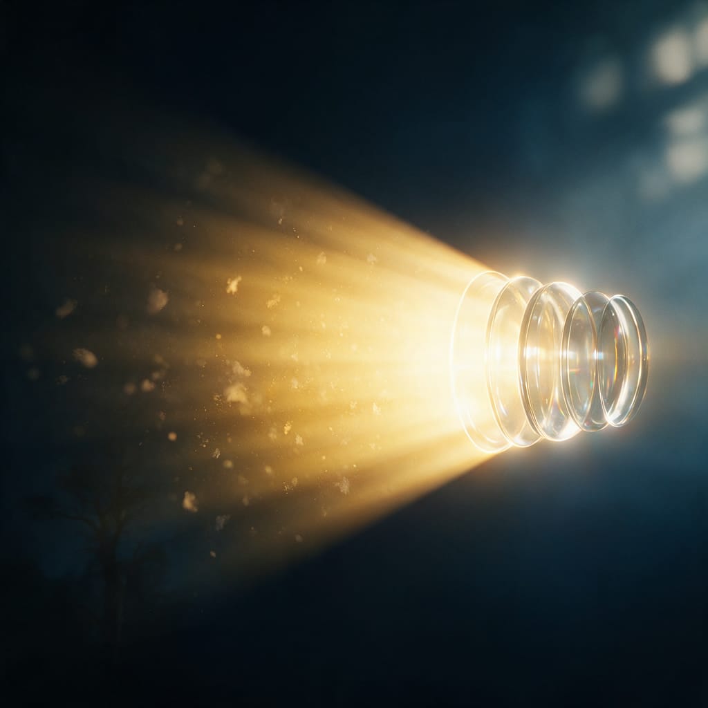 A glowing lens with a stream of light