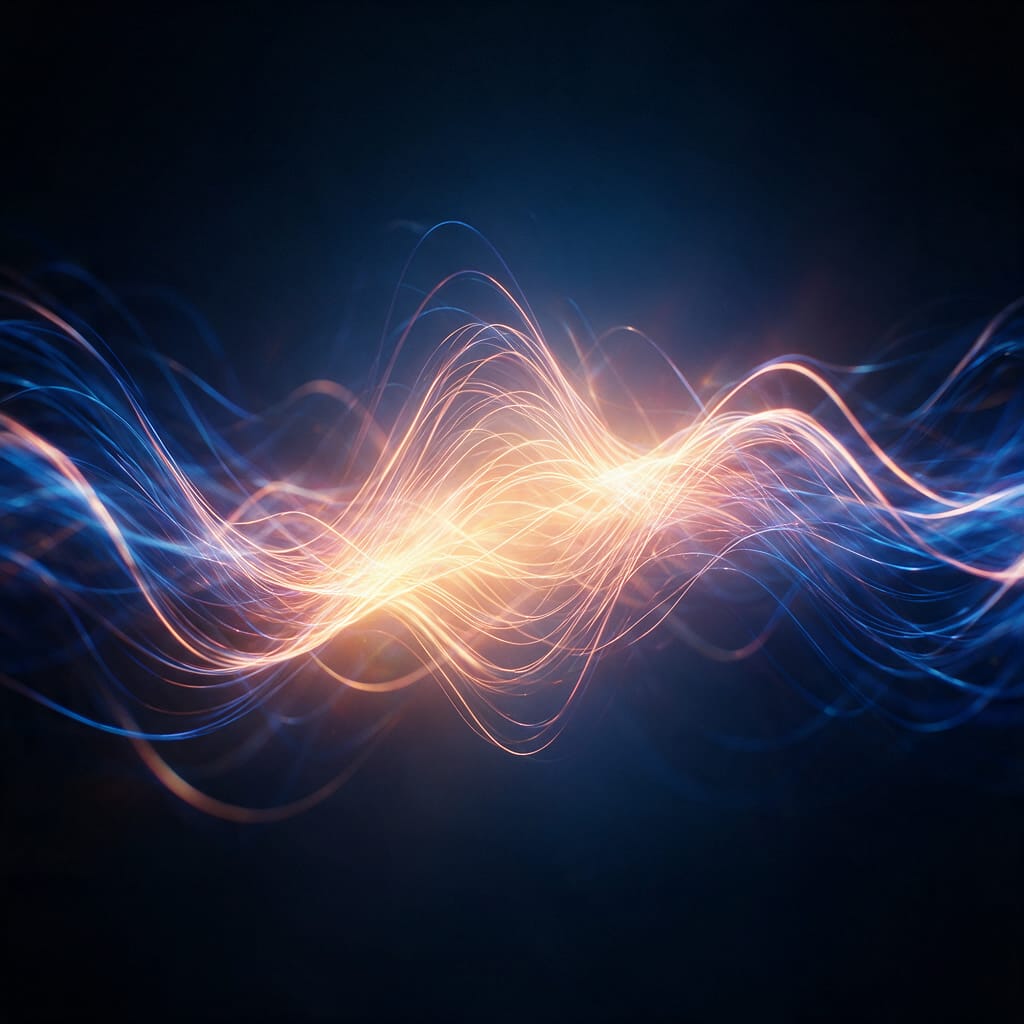 A glowing sound wave folding into abstract lines
