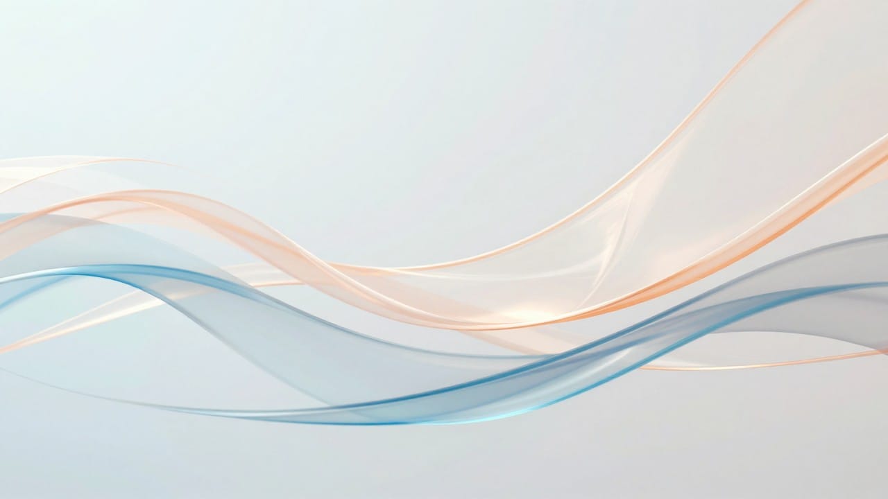 A light abstract composition of glowing motion trails and glass shapes