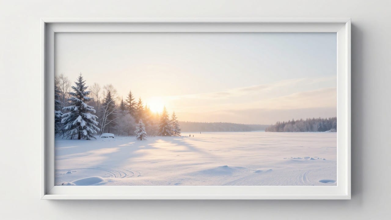 A photo halfway changing: a winter landscape transitions into summer along a glowing boundary, next to an input field